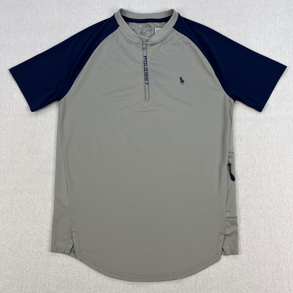 Polo Ralph Lauren Performance Zip Collar Shirt Mens XS Gray Drop Hem S/S Raglan
